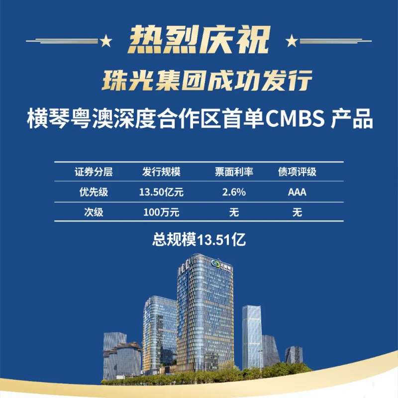 橫琴粵澳深度合作區首單！珠光集團成功發行13.51億元CMBS